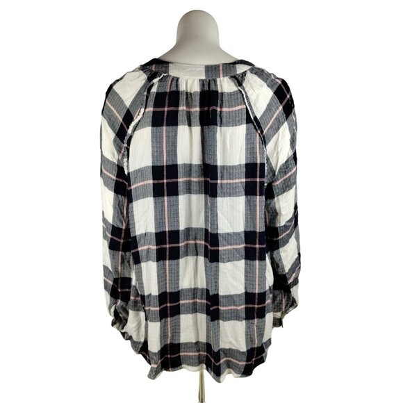 Time and Tru Maternity Womens Large Woven Button Up Top Blue Plaid Shirt - Picture 6 of 10